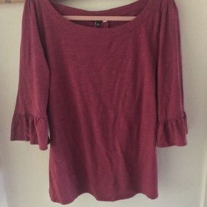 ModCloth 3/4 ruffle sleeve cotton burgundy size l